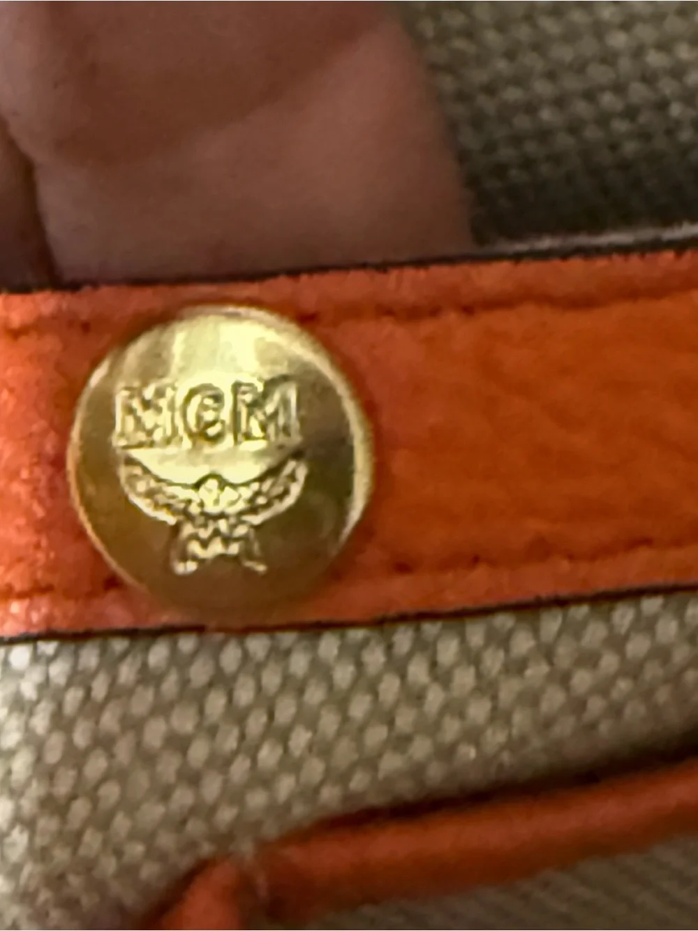 MCM Beige Monogram Veronika Visettos Tote with Orange and green detail